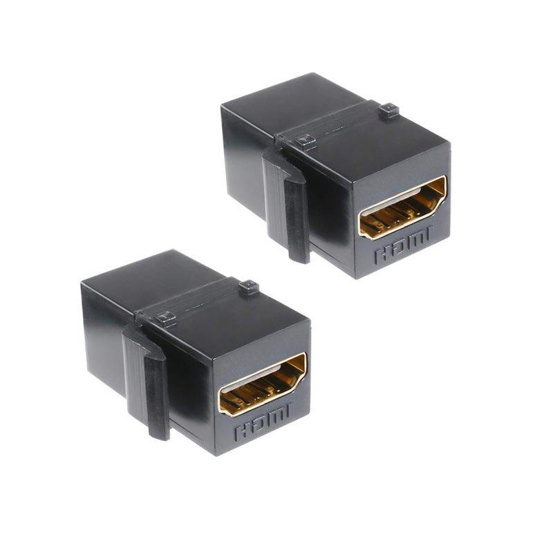 TENINYU HDMI Keystone Jack Insert Female to Female Coupler Snap-in Insert Connectors Adapter for Wall Plate - Black (2 Pack) - Image 1